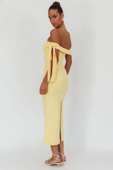 Aurora Sky Off-Shoulder Tie Maxi Dress Lemon