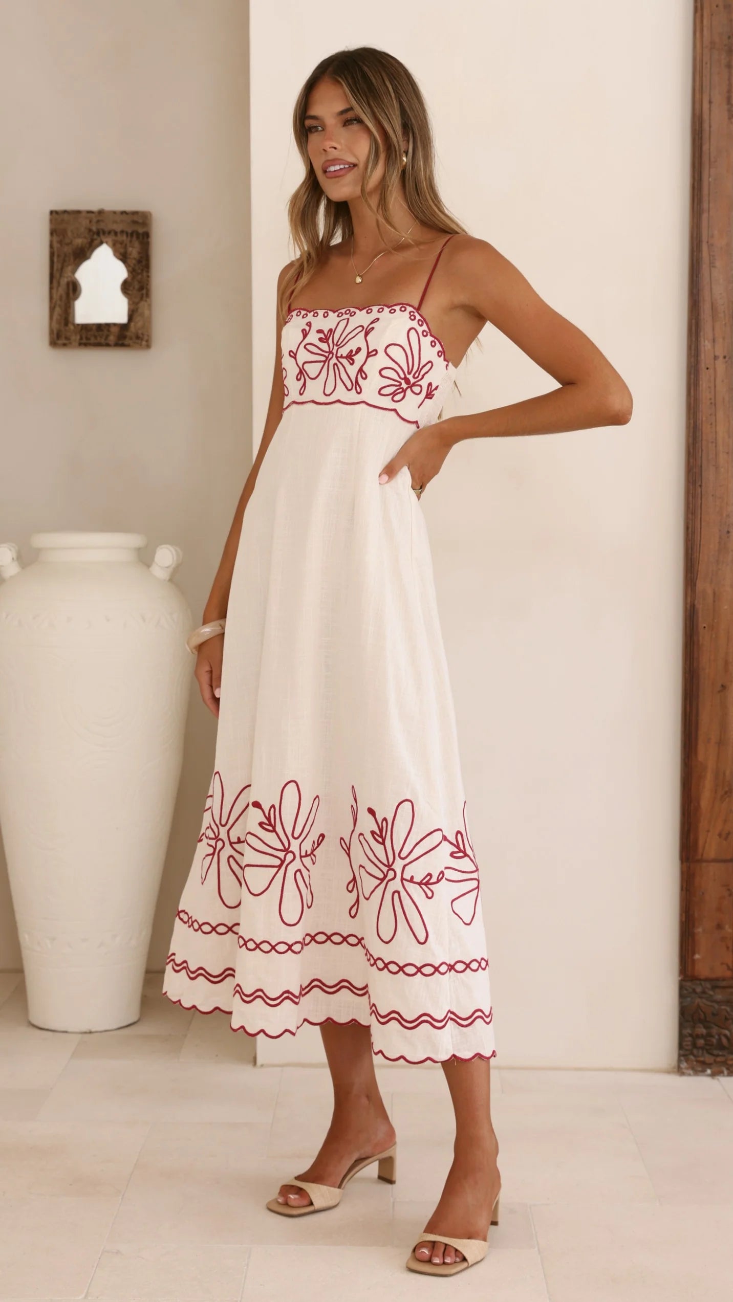 Mira Maxi Dress - Cream/Red