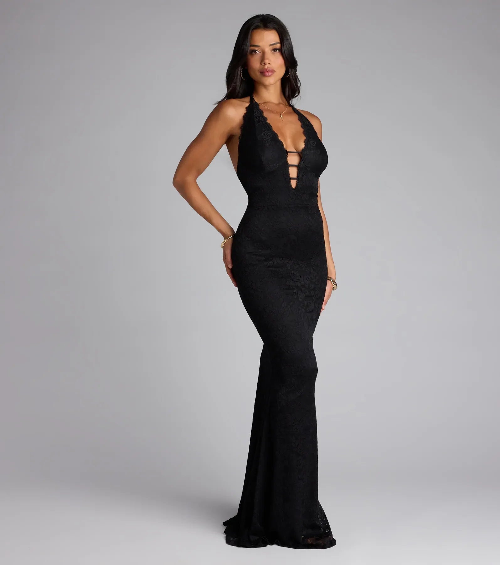 lane halter strappy lace mermaid formal dress