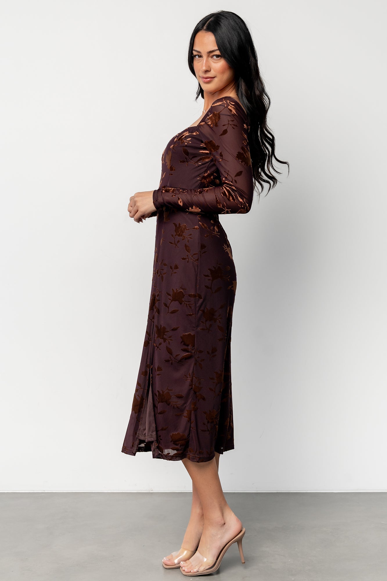 tamara midi dress | deep plum + dark bronze floral